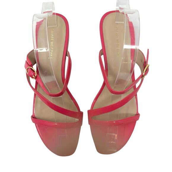 Stuart Weitzman Align II Buckle Patent Leather Wedge Sandal Pink Size US 8 - Picture 4 of 13